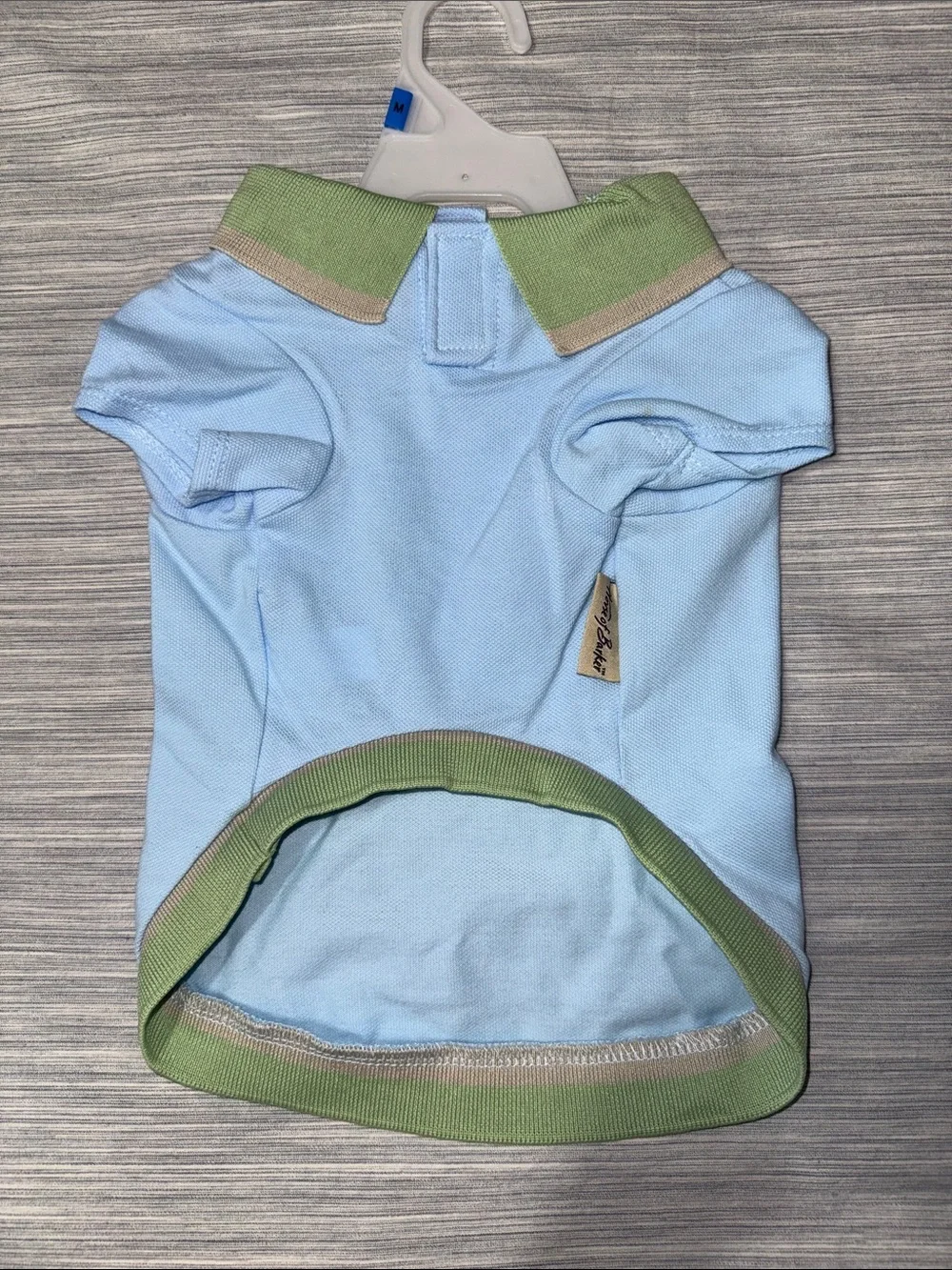 House of Barker dog preppy polo shirt top Baby Blue Green Sz Medium 100% cotton